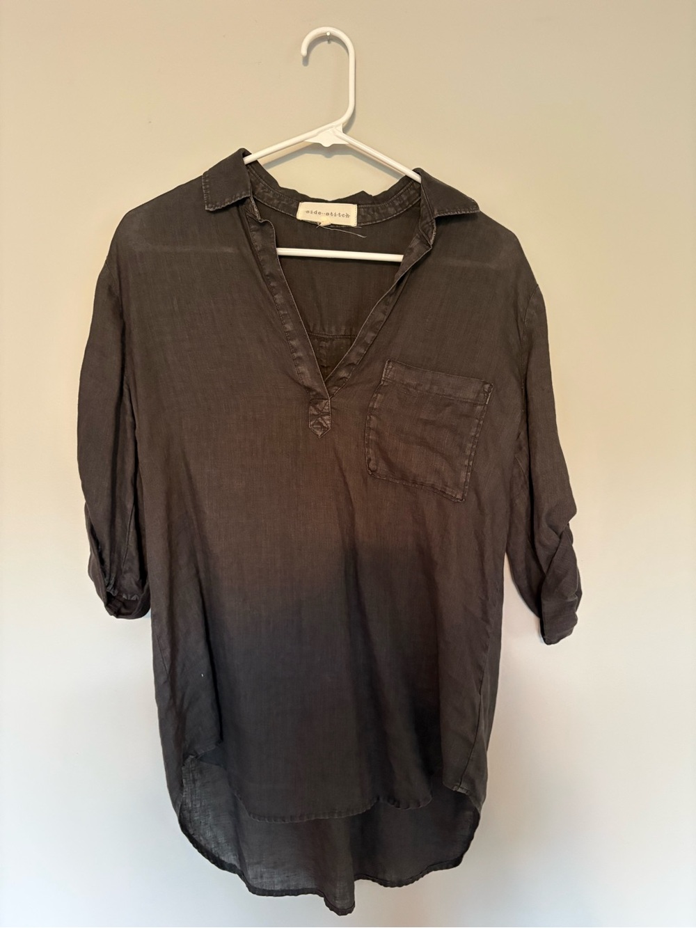 Dark grey Linen Lightweight V-Neck Shirt